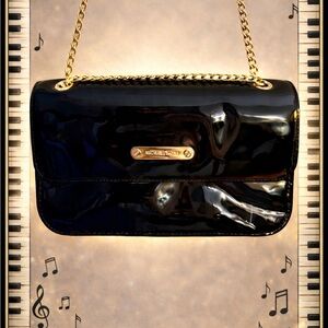 Michael Kors Black Patent Leather Shoulder Bag with Gold Accents